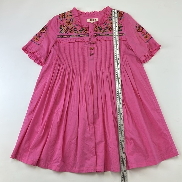 Indy pink embroidered cotton bohemian short sleeve dress Large - Picture 5 of 7